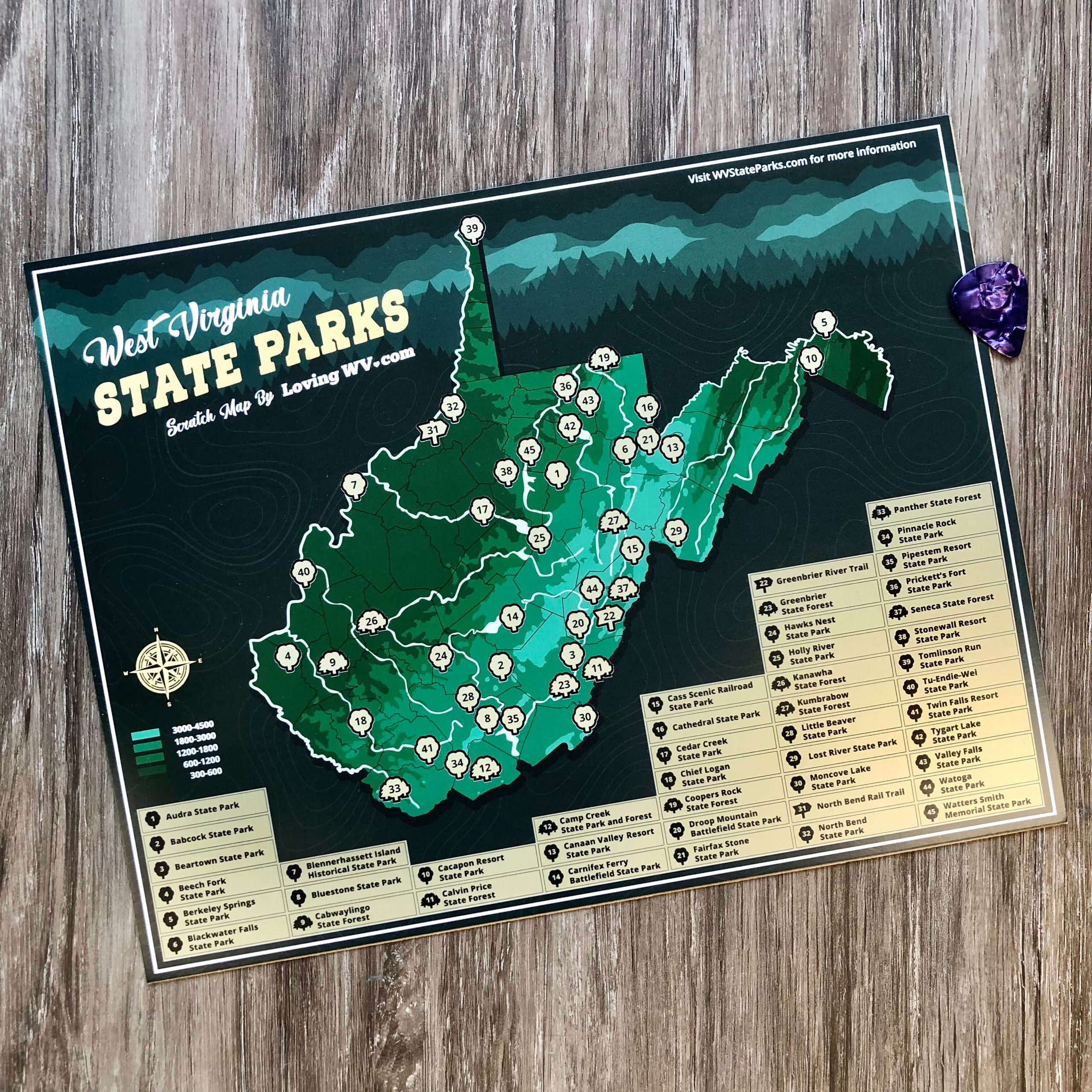 Loving WV West Virginia State Park Scratch Map Hoot and Howl